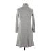 American Eagle Outfitters Casual Dress - Sweater Dress Turtleneck 3/4 sleeves: Gray Print Dresses - Women's Size 2X-Small