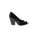 Vince Camuto Heels: Pumps Chunky Heel Cocktail Party Black Print Shoes - Women's Size 7 1/2 - Peep Toe