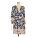 Rebecca Taylor Casual Dress - Shift V Neck 3/4 sleeves: Blue Floral Dresses - Women's Size 0