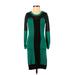 French Connection Casual Dress - Sweater Dress: Green Color Block Dresses - Women's Size 0