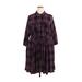 Torrid Casual Dress - Shirtdress High Neck 3/4 sleeves: Purple Print Dresses - Women's Size 1X Plus