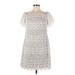 Eliza J Cocktail Dress - Shift Square Short sleeves: White Print Dresses - Women's Size 8