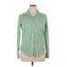 IZOD Long Sleeve Button Down Shirt: Green Checkered/Gingham Tops - Women's Size X-Large