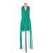 Bebe Cocktail Dress - High/Low V Neck Sleeveless: Green Print Dresses - Women's Size Large