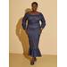 Plus Size Flounced Denim Maxi Dress