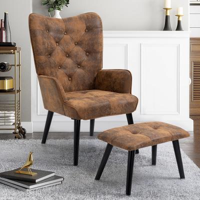 AVAWING Rustic Accent Chair Set with Footrest Tufted Button Back
