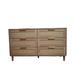 Modern 6 Drawer Rattan Dresser, Double Dresser with Gold Handles, Wood Storage Chest of Drawers for Bedroom