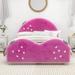 Twin Size Upholstered Platform Bed with Strawberry Shaped Headboard and Footboard, Pink