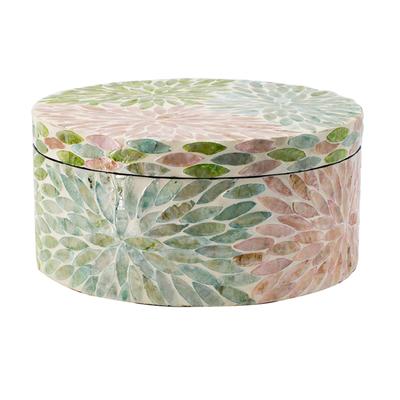 Floral Design Capiz Box - 10" - Green and Pink