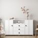 Modern White Sideboard Buffet Cabinet with Adjustable Shelf, Stylish Storage Cabinet with 3 Drawers, Multifunctional Dresser