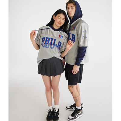 Aeropostale Mens' Philadelphia 76ers Layered Pullover Hoodie - Grey - Size L - Polyester
