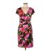 London Times Casual Dress - Party V-Neck Short sleeves: Pink Floral Dresses - Women's Size 8