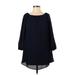 Ecote Casual Dress - A-Line Boatneck Long sleeves: Blue Print Dresses - Women's Size Small