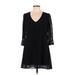 Heart Soul Casual Dress - A-Line V Neck 3/4 sleeves: Black Print Dresses - Women's Size Medium