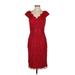 Tadashi Shoji Cocktail Dress - Sheath V Neck Short sleeves: Red Solid Dresses - Women's Size 4