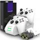 Fosmon Dual 2 MAX Charger with 2x 2200mAh Rechargeable Battery Pack Compatible with Xbox Series X/S(2020), Xbox One/One X/One S Elite Controllers, High Speed Charging Docking Station Kit - White