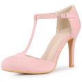 Allegra K Women Rounded Toe Stiletto Heel T-Strap Dress Pumps Pink 5 UK/Label Size 7 US