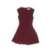 French Connection Casual Dress - A-Line Crew Neck Sleeveless: Burgundy Print Dresses - Women's Size 0