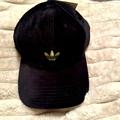 Adidas Accessories | Adidas Black Velveteen Strapback Cap With Gold Lurex Adidas Trefoil Logo | Color: Black/Gold | Size: Os