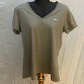 Nike Tops | Large Nike Gray Dry Fit Moisture Wicking Short Sleeve V Neck Flared Shirt Top | Color: Gray/White | Size: L