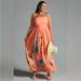 Anthropologie Dresses | Anthropologie Nwt Ruched-Bodice Floral Midi Dress Size 3x. | Color: Blue/Orange | Size: 3x