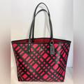 Coach Bags | Coach Leather City Tote Bag, Red And Black Wild Plaid Shoulder Bag | Color: Black/Red | Size: Os