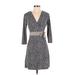 Ann Taylor Casual Dress - A-Line V Neck 3/4 sleeves: Black Polka Dots Dresses - Women's Size 2 Petite