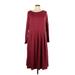 24seven Comfort Apparel Casual Dress - A-Line Scoop Neck Long sleeves: Burgundy Print Dresses - New - Women's Size 1X