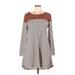 Umgee Casual Dress - A-Line Scoop Neck 3/4 sleeves: Brown Print Dresses - Women's Size Medium