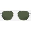 AO Original Pilot Sunglasses Silver Frame Calobar Green SkyMaster Glass Lenses Bayonet Temple 57-20-140 OP-257BTCLGNG