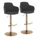 LumiSource Boyne Contemporary Adjustable Barstool w/ Swivel In Metal & Dark Grey Noise Fabric w/ Rounded T Footrest - Set Of 2 Upholstered/Metal | Wayfair