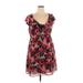 Elle Casual Dress - A-Line Plunge Short sleeves: Red Print Dresses - Women's Size X-Large