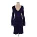 Parker Casual Dress - Bodycon Plunge Long sleeves: Purple Solid Dresses - Women's Size Medium