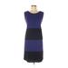 White + Warren Casual Dress - Sheath Scoop Neck Sleeveless: Blue Color Block Dresses - Women's Size Medium