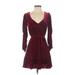 Mes Demoiselles Paris Casual Dress - A-Line Plunge 3/4 sleeves: Burgundy Print Dresses - Women's Size 34