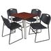 Inbox Zero Kee Square Breakroom Table Top, 4 Zeng Stack Chairs Metal in Gray/Brown | 29 H x 30 W x 30 D in | Wayfair