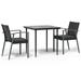 Latitude Run® 3 Piece Patio Dining Set w/ Cushions Poly Rattan & Steel Glass in Black | 31.5 W x 31.5 D in | Wayfair