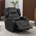 Latitude Run® Manual Swivel Glider Recliner Pu Recliner Rocker Chair Nursery Rocking Chairs w/ Cup Holders Faux in Black | Wayfair