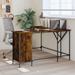 17 Stories 55.5" W L-Shaped Writing Desk Wood/Metal in Brown | 29.5 H x 55.5 W x 55.5 D in | Wayfair 2992C1FEFE4143FDA58BE8560DC9B296