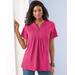 Blair Women's Haband Women’s Eyelet Henley Knit Tunic - Pink - M - Misses