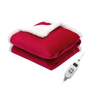 Costway Electric Heated Blanket Throw Reversible Flannel and Sherpa Blanket-Red