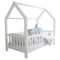 Lit cabane 90x190 barrière et sommier inclus pieds 10 cm - Blanc