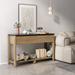 47 Inch Modern Farmhouse Double Drawers Console Table for Living Room or Entryway, Tobacco Wood and Black Marble Texture