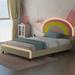 Twin Size Upholstered Platform Bed with Rainbow Shaped Headboard