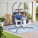 2 Person Hanging Chair Outdoor Patio Wicker Egg Chair Floor Lounge Swings Chair Sectional Chair with Water Resistant Cushion