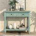 2-Drawer Console Table Solid Wood Sofa Table, Retro Blue