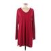 LTS Basics Casual Dress - Shift V Neck Long sleeves: Burgundy Print Dresses - Women's Size Medium