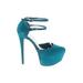 Just Fab Heels: Pumps Stilleto Cocktail Party Teal Print Shoes - Women's Size 5 - Almond Toe