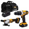 JCB 18V Combi Drill & Angle Grinder Kit 2x 2.0ah Li-Ion Batteries, Fast Charger in 20 kit bag | 21-18AGCD-2