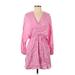 Zara Casual Dress - Mini V-Neck 3/4 sleeves: Pink Print Dresses - Women's Size Small